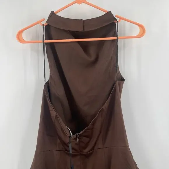 ELLIATT Dress Size Small Chocolate Brown NWT Camo Asymmetrical Satin Halter  - coffeafoods.com